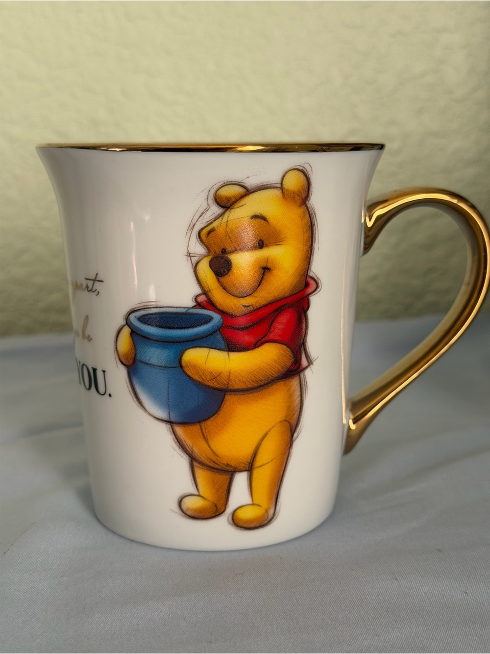 Disney 100 Winnie the Pooh Mug in White, Yellow, Blue, Red with Gold Trim